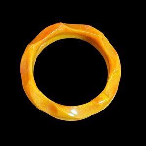 Vintage Carved Bangle Bracelet Resin Lucite Caramel Deep Butterscotch